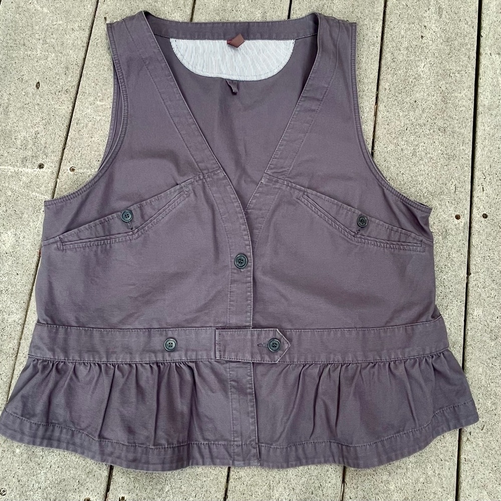 Wrap London Gray Cotton Top Women 41" Bust‎ Ruffle Sleeveless Pocket V Neck Read - Picture 9 of 11